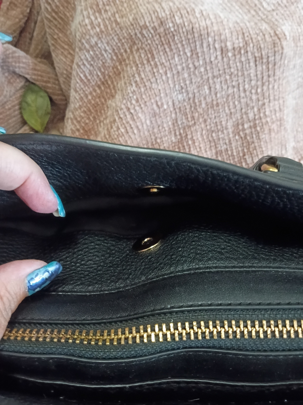 Rebecca Minkoff Black Pebbled Leather Satchel with Blue Multi-Color Scarf - Picture 9 of 16
